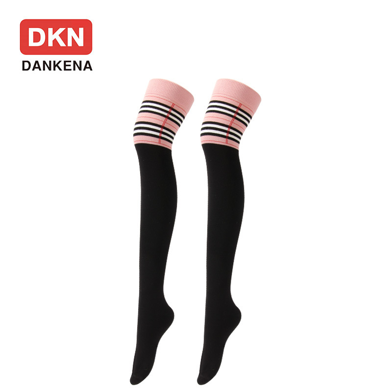 DANKENA Star Autumn Winter Plus Thick Socks Female British Style Sub-stripes Color Stockings Thigh High Socks